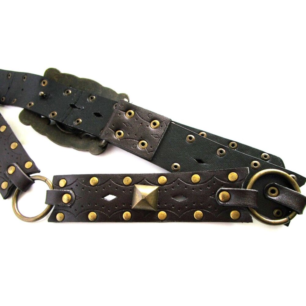 Brown Women's Western Belt - Faux Leather - Rhinestone Carved Buckle - 36 inches - Picture 7 of 10